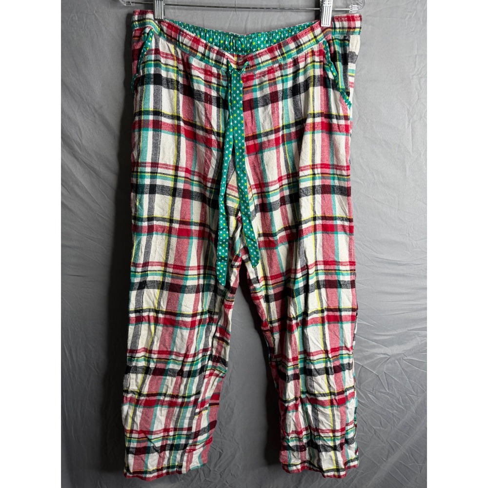 Sonoma Life Style Plaid Pajama Pants Medium Red Green Star Drawstring Flannel